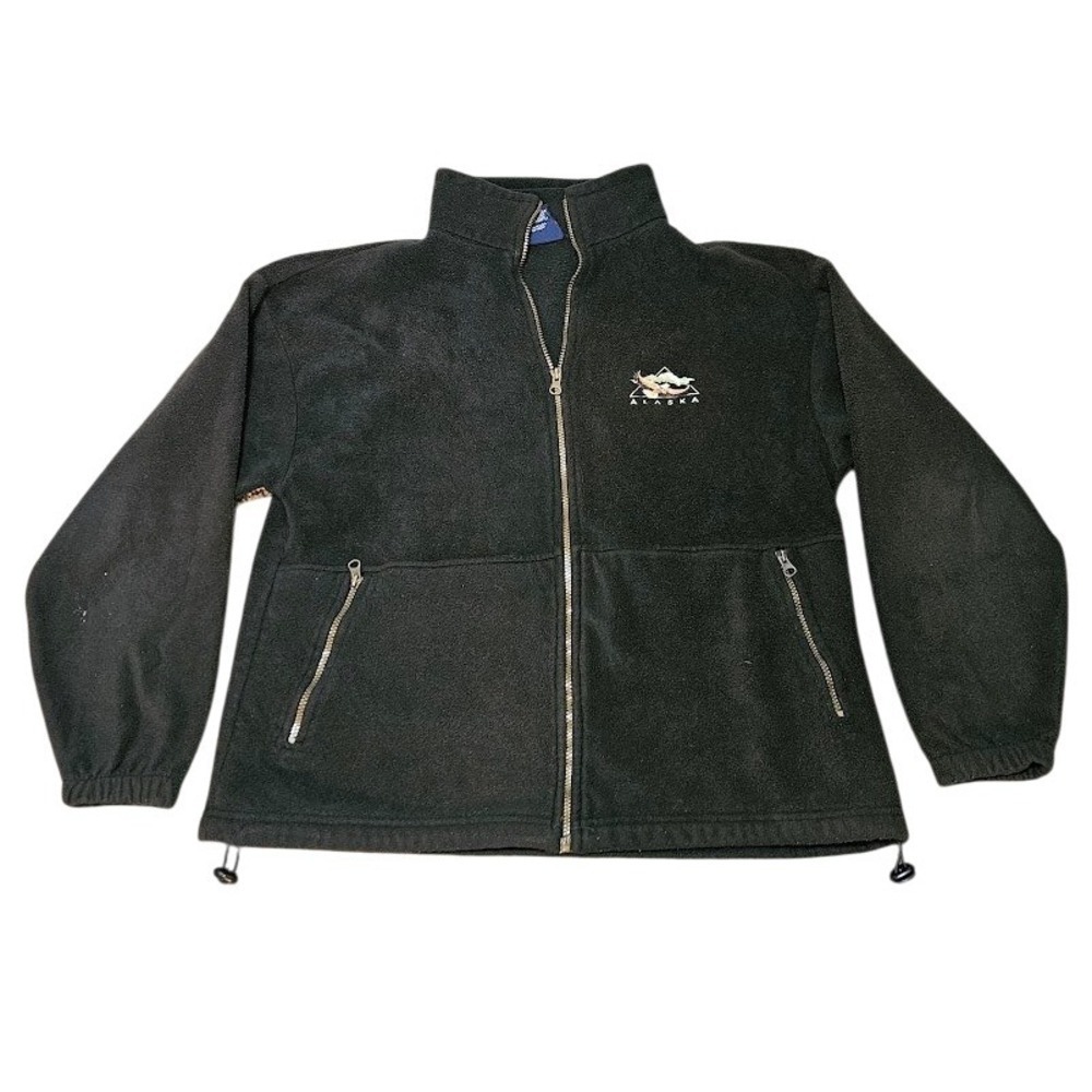 VTG Alaska Fleece Jacket Women Large Polar Graphics USA Embroidered Full Zip
